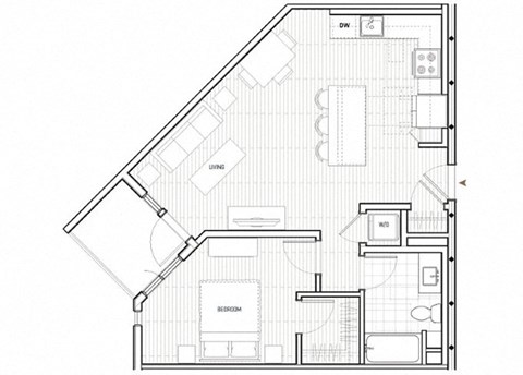 Floor plan for 1 bed, 1 bath, 782 sqft