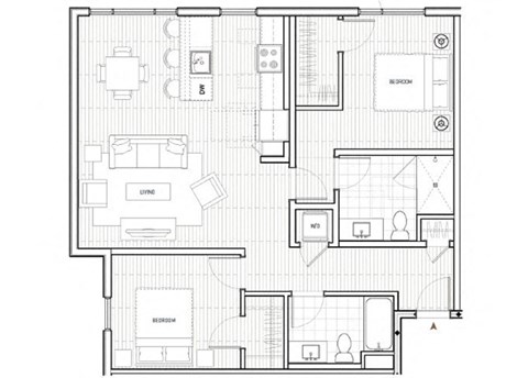 Floor plan for 2 beds, 2 baths, 1112 sqft