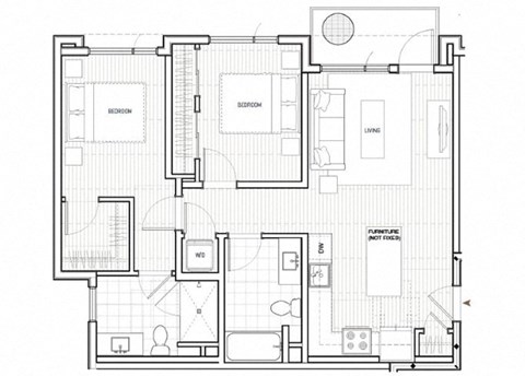 Floor plan for 2 beds, 2 baths, 930 sqft