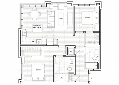 Floor plan for 2 beds, 2 baths, 1013 sqft