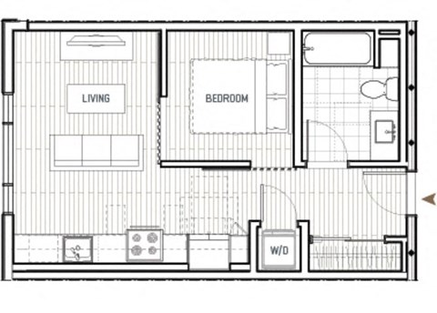 Floor plan for studio, 1 bath, 497 sqft