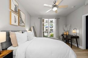 Charlotte apartment for rent - A Bedroom With a Large Bed at Mosaic South End Apartments, Charlotte, NC