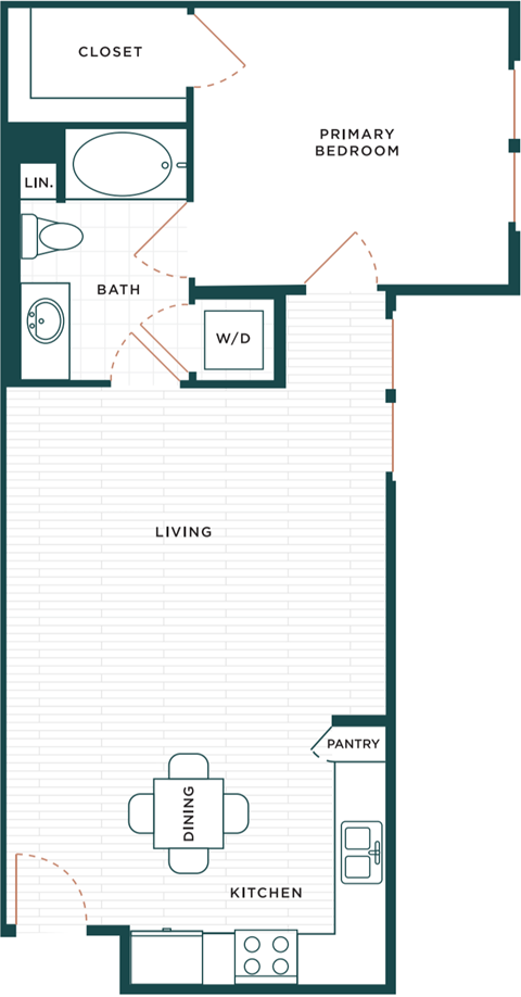 Floor plan for 1 bed, 1 bath, 759 sqft