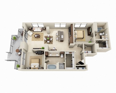 Floor plan for 2 beds, 2 baths, 1452 sqft