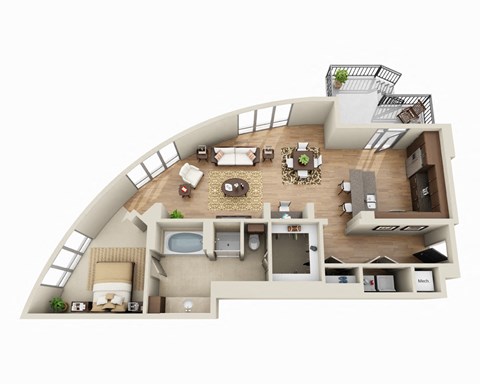 Floor plan for 1 bed, 1 bath, 1164 sqft