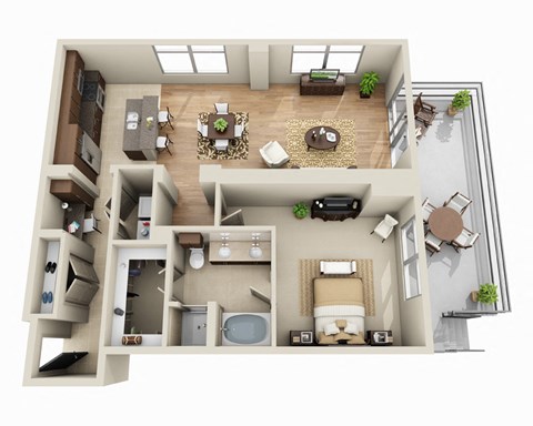 Floor plan for 1 bed, 1 bath, 1184 sqft