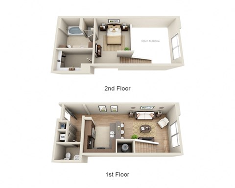 Floor plan for 1 bed, 1.5 baths, 961 sqft