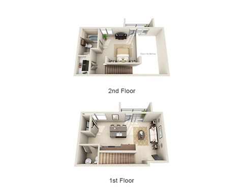 Floor plan for 1 bed, 1.5 baths, 875 sqft