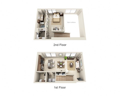Floor plan for 1 bed, 1.5 baths, 1019 sqft