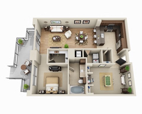 Floor plan for 1 bed, 1 bath, 1166 sqft