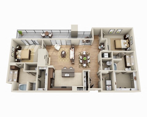 Floor plan for 2 beds, 2.5 baths, 1619 sqft