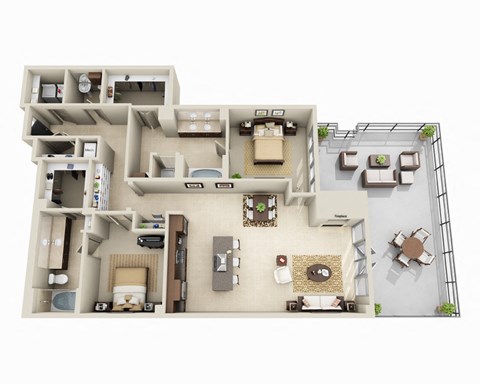 Floor plan for 2 beds, 2.5 baths, 1670 sqft
