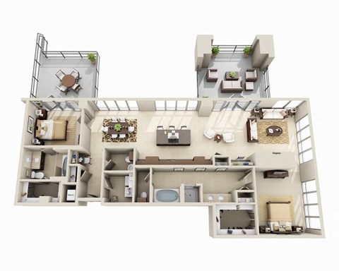 Floor plan for 2 beds, 2.5 baths, 1773 sqft