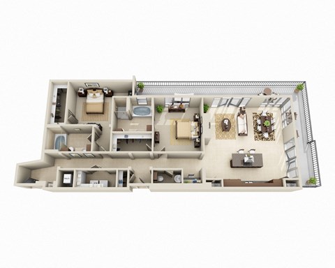 Floor plan for 2 beds, 2.5 baths, 1869 sqft