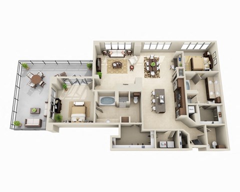 Floor plan for 2 beds, 2.5 baths, 1933 sqft