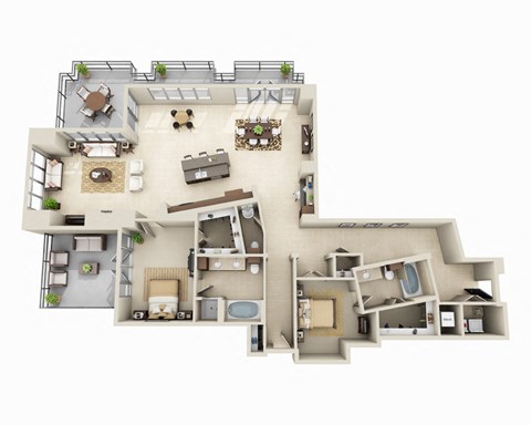 Floor plan for 2 beds, 2.5 baths, 2258 sqft