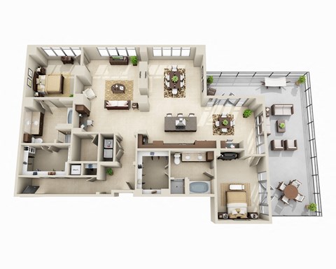 Floor plan for 2 beds, 2.5 baths, 2260 sqft
