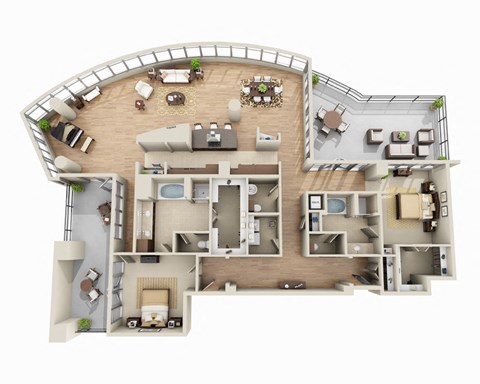 Floor plan for 2 beds, 2.5 baths, 2659 sqft