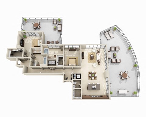 Floor plan for 2 beds, 2.5 baths, 1967 sqft