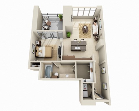 Floor plan for 1 bed, 1 bath, 813 sqft
