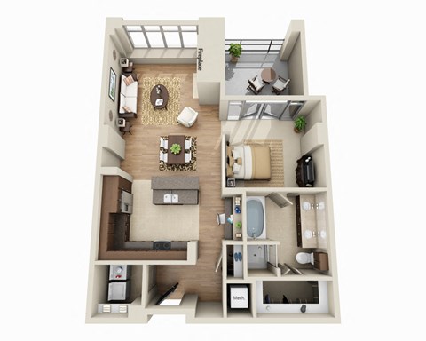 Floor plan for 1 bed, 1 bath, 998 sqft