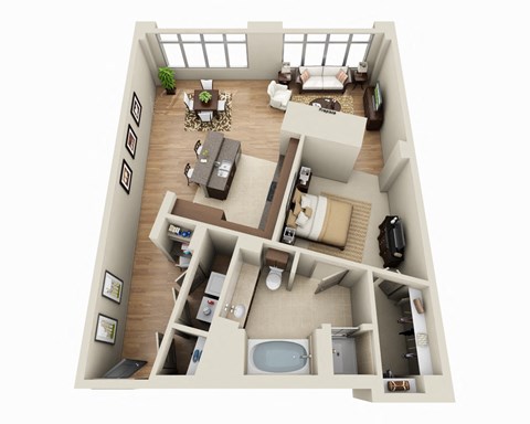 Floor plan for 1 bed, 1 bath, 1120 sqft