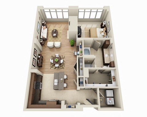 Floor plan for 1 bed, 1 bath, 1137 sqft