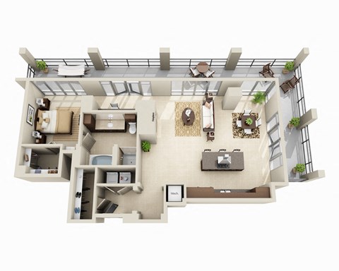Floor plan for 1 bed, 1 bath, 1244 sqft