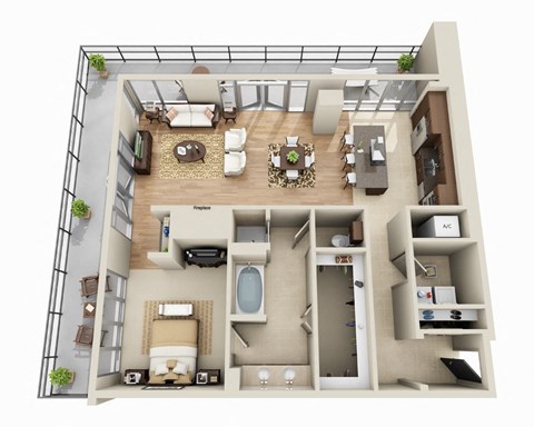 Floor plan for 1 bed, 1 bath, 1331 sqft