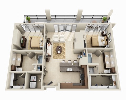 Floor plan for 2 beds, 2 baths, 1173 sqft