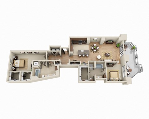 Floor plan for 2 beds, 2 baths, 1714 sqft
