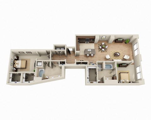 Floor plan for 2 beds, 2 baths, 1785 sqft