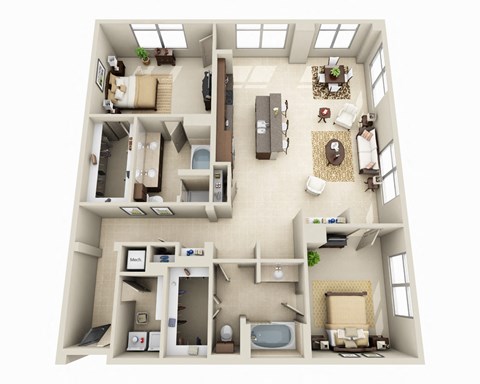 Floor plan for 2 beds, 2 baths, 1878 sqft