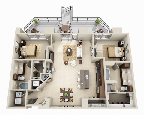 Floor plan for 2 beds, 2 baths, 1490 sqft