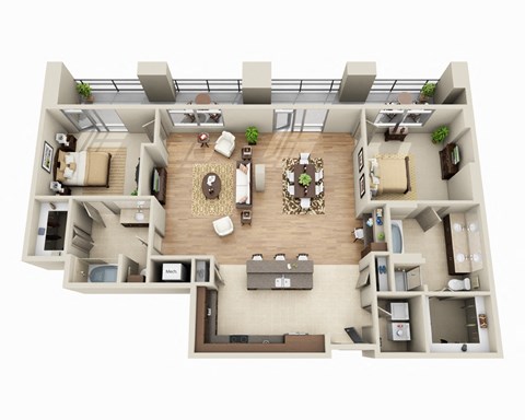 Floor plan for 2 beds, 2 baths, 1737 sqft