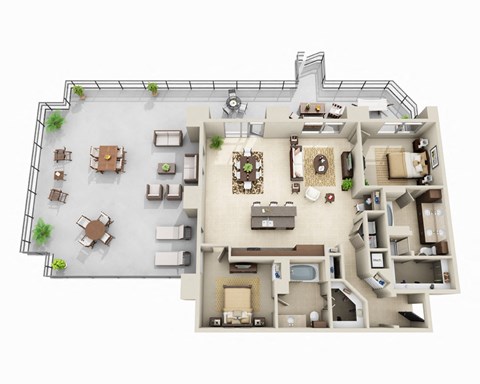 Floor plan for 2 beds, 2 baths, 1585 sqft