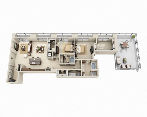 Floor plan for 2 beds, 2 baths, 1780 sqft
