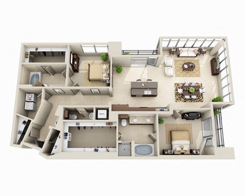 Floor plan for 2 beds, 2.5 baths, 1834 sqft
