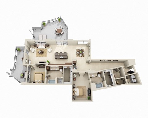 Floor plan for 2 beds, 2.5 baths, 1864 sqft