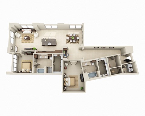 Floor plan for 2 beds, 2.5 baths, 2051 sqft