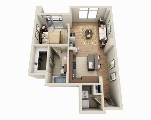 Floor plan for 1 bed, 1 bath, 911 sqft