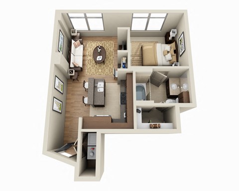 Floor plan for 1 bed, 1 bath, 817 sqft