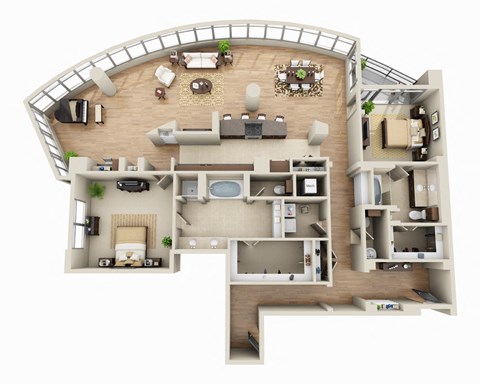 Floor plan for 2 beds, 2.5 baths, 2512 sqft