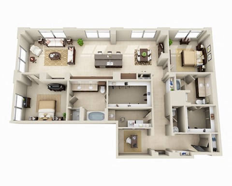 Floor plan for 2 beds, 2.5 baths, 2047 sqft