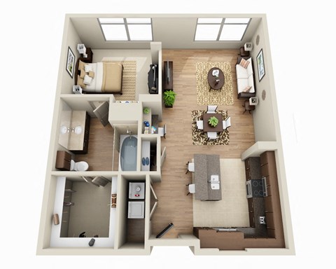 Floor plan for 1 bed, 1 bath, 946 sqft