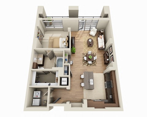 Floor plan for 1 bed, 1 bath, 962 sqft