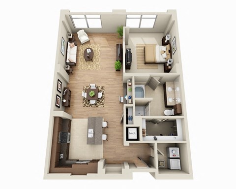 Floor plan for 1 bed, 1 bath, 1137 sqft