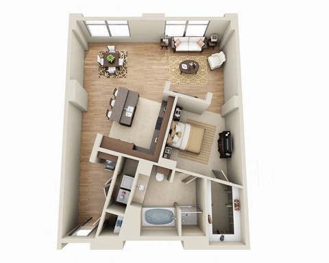 Floor plan for 1 bed, 1 bath, 1118 sqft