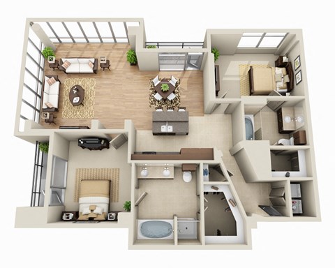 Floor plan for 2 beds, 2 baths, 1517 sqft