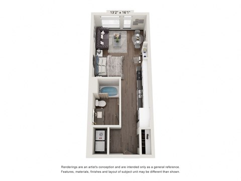 Floor plan for studio, 1 bath, 472 sqft